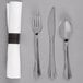 WNA Comet REFROLL3 Reflections 17" x 17" Wrapped Linen-Feel White Napkin and Stainless Steel Look Heavy Weight Plastic Cutlery Set - 30/Pack Main Thumbnail 2