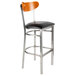 Lancaster Table & Seating Boomerang Bar Height Clear Coat Chair with Black Vinyl Seat and Cherry Back Main Thumbnail 3