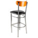 Lancaster Table & Seating Boomerang Bar Height Clear Coat Chair with Black Vinyl Seat and Cherry Back Main Thumbnail 4