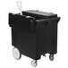 A black Carlisle Cateraide mobile ice bin with a white handle.