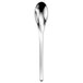 A Oneida Apex 18/10 stainless steel demitasse spoon with a silver handle.