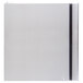 The left hinged top half door for an Avantco stainless steel refrigerator with a black strip on the side.