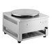 A stainless steel 16-inch liquid propane crepe maker with a flat cooking surface and control knob.