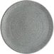 A close-up of a gray speckled Elite Global Solutions Tenaya melamine plate.
