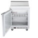 A white Beverage-Air refrigerated sandwich prep table with a door open.