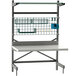 A white Metro SmartLever workcenter with a metal shelf and basket on top.