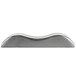A Tablecraft stainless steel wavy card holder with a curved design on a white counter.