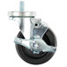 A 4" metal and black swivel stem caster with a brake.