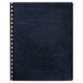 A navy blue leather cover for a spiral bound notebook.