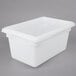 A white Rubbermaid plastic food storage container with a lid.