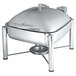 A Vollrath stainless steel square chafer with a lid.
