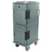 A slate blue Cambro Ultra Camcart for food pans with black handles and wheels.