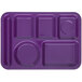 A purple Carlisle 6 compartment tray with different shapes.