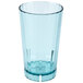 An azure blue Cambro polycarbonate tumbler with a clear bottom.