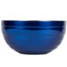 A cobalt blue Vollrath metal serving bowl with a silver rim.