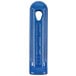 A blue rectangular silicone pan handle sleeve with a hole in the middle.