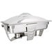 A Vollrath stainless steel rectangular chafer with stainless steel accents and a lid with a handle.
