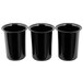 A row of three black Cal-Mil melamine flatware cylinders.