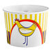 A white bucket with a yellow bird on it.