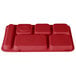 A red plastic tray with six square compartments.