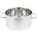A silver Vollrath sauce pot with handles.