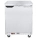 A silver Beverage-Air compact undercounter freezer with a flat top and door locks.