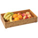 A Cal-Mil wood stacking box filled with apples and oranges on a table.