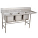 An Advance Tabco stainless steel three compartment sink with a right drainboard.