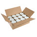A cardboard box with 12 white containers of Kime's No Sugar Added Apple Butter with white lids.