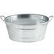 A Tablecraft galvanized steel oval beverage tub with handles.