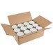 A cardboard box with white jars of Kime's Cinnamon Apple Butter inside.
