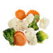 A pile of IQF California vegetable blend on a white background.