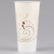 A Solo white wax treated paper cold cup with a gold swirl design.