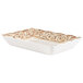 A white rectangular melamine tray with brown and white designs.