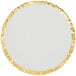 A white circle with gold foil on the edges.
