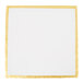 A white square surface with a gold border.