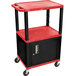 Luxor WT2642RC2E-B Red Tuffy Two Shelf Adjustable Height A/V Cart with Locking Cabinet - 18" x 24" Main Thumbnail 1