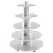 A silver 5-tier cupcake treat stand with circular shelves.