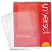 A stack of Universal transparent plastic presentation covers.