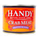 A white and blue can of Handy Backfin Crab Meat.