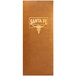 A brown rectangular leather-like Menu Solutions booklet cover with a bull head on it.