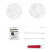 A hotel and motel grooming kit containing cotton pads, cotton swabs, a small sewing kit, and a nail file.