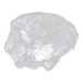 A clear disposable shower cap made of thin plastic with an elastic edge.