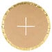 A circular cardboard with a white cross on it.