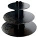 An Enjay black 3-tier cupcake treat stand on a black table.