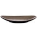 An Oneida Rustic chestnut porcelain oval coupe plate with a brown center and white background.
