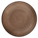 A brown porcelain deep coupe plate with a white background.