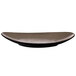 An Oneida Rustic chestnut brown porcelain oval coupe plate with a white background.