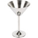A Tablecraft stainless steel martini glass with a silver stem.