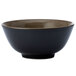 A black and brown Oneida Rustic porcelain bowl with a chestnut pattern.